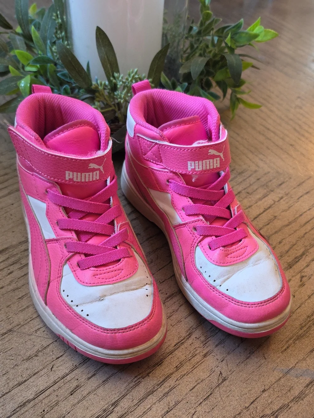 Puma Kids' Pink and White High-Top Sneakers Size 3
